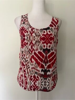 Chico's Red and Cream Printed Scoop Tank